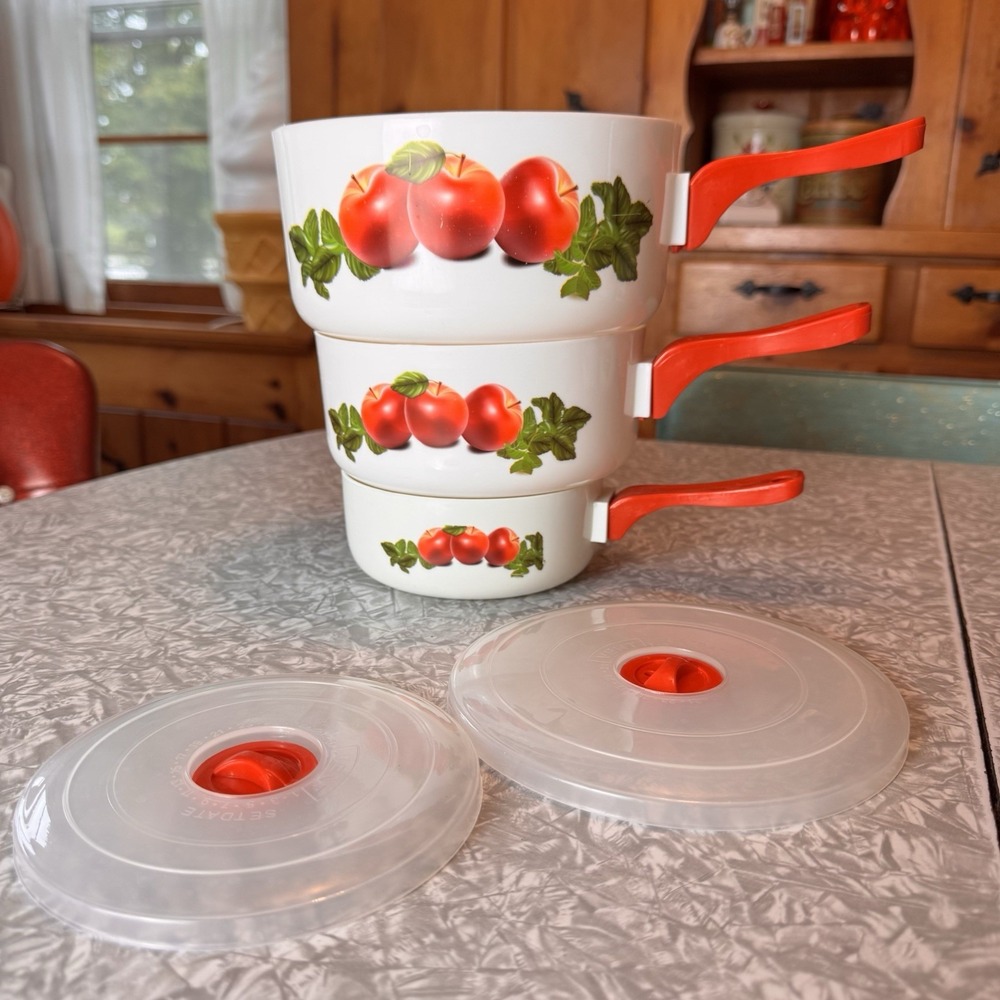 Cottagecore Apple Vintage Plastic Microwave Storage Containers Set Of 3